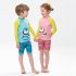 2pcs Boys Swimsuit Set Cute Cartoon Printing Long Sleeved Sunscreen Quick drying Swimwear For Children blue penguin 5 6years L