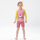 2pcs Boys Swimsuit Set Cute Cartoon Printing Long Sleeved Sunscreen Quick-drying Swimwear For Children pink penguin 3-4years M