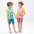 2pcs Boys Swimsuit Set Cute Cartoon Printing Long Sleeved Sunscreen Quick drying Swimwear For Children pink penguin 5 6years L