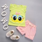 2pcs Cartoon Printing Tank Top Set For Girls Summer Cotton Vest Shorts Two-piece Set princess green 3-4Y 110cm