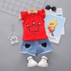 2pcs Cartoon Printing Tank Top Set For Girls Summer Cotton Vest Shorts Two-piece Set crown red 2-3Y 100cm