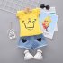2pcs Cartoon Printing Tank Top Set For Girls Summer Cotton Vest Shorts Two piece Set crown yellow 0 1Y 80cm