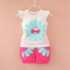 2pcs Cartoon Printing Tank Top Set For Girls Summer Cotton Vest Shorts Two-piece Set sun flower rose red 0-1Y 80cm