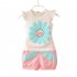2pcs Cartoon Printing Tank Top Set For Girls Summer Cotton Vest Shorts Two piece Set sun flower rose red 2 3Y 100cm