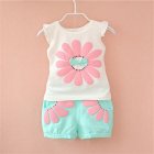 2pcs Cartoon Printing Tank Top Set For Girls Summer Cotton Vest Shorts Two-piece Set sun flower green 3-4Y 110cm