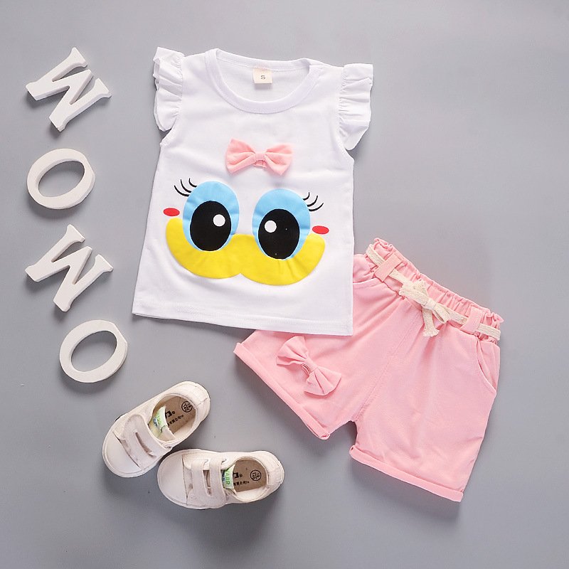 2pcs Cartoon Printing Tank Top Set For Girls Summer Cotton Vest Shorts Two-piece Set princess white 2-3Y 100cm