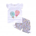 2pcs Cartoon Printing Tank Top Set For Girls Summer Cotton Vest Shorts Two-piece Set lollipop white 0-1Y 80cm