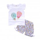 2pcs Cartoon Printing Tank Top Set For Girls Summer Cotton Vest Shorts Two-piece Set lollipop white 3-4Y 110cm