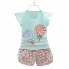 2pcs Cartoon Printing Tank Top Set For Girls Summer Cotton Vest Shorts Two-piece Set lollipop blue 0-1Y 80cm