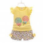 2pcs Cartoon Printing Tank Top Set For Girls Summer Cotton Vest Shorts Two-piece Set lollipop yellow 0-1Y 80cm
