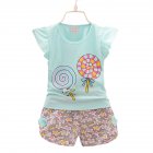 2pcs Cartoon Printing Tank Top Set For Girls Summer Cotton Vest Shorts Two-piece Set lollipop blue 2-3Y 100cm