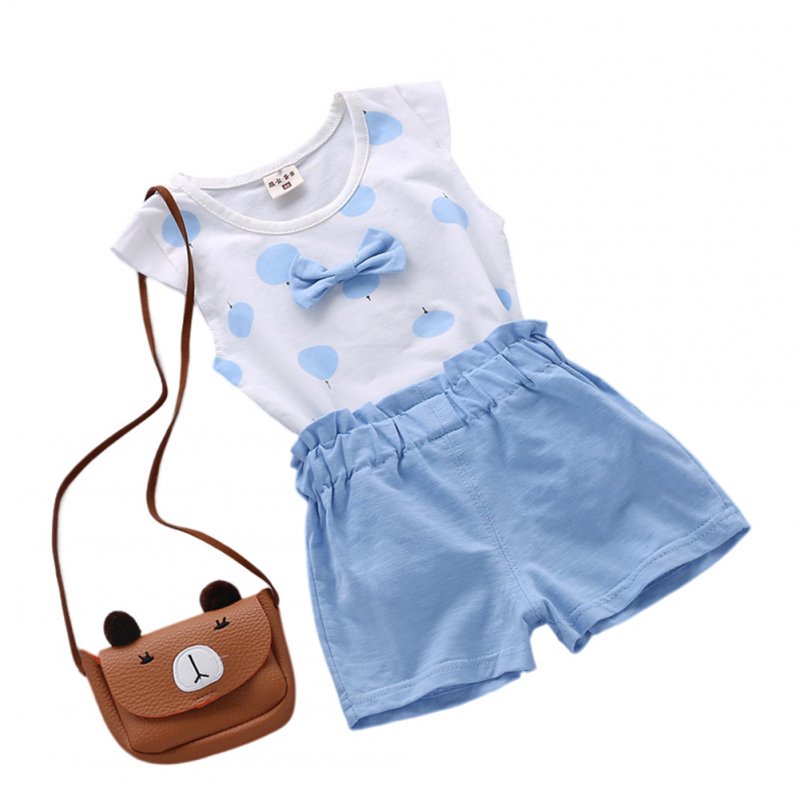 2pcs Cartoon Printing Tank Top Set For Girls Summer Cotton Vest Shorts Two-piece Set fruit blue 3-4Y 110cm