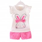 2pcs Cartoon Printing Tank Top Set For Girls Summer Cotton Vest Shorts Two-piece Set Rabbit rose red 0-1Y 80cm