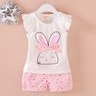 2pcs Cartoon Printing Tank Top Set For Girls Summer Cotton Vest Shorts Two-piece Set rabbit pink 2-3Y 100cm