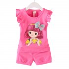2pcs Cartoon Printing Tank Top Set For Girls Summer Cotton Vest Shorts Two-piece Set doll rose red 1-2Y 90cm