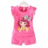 2pcs Cartoon Printing Tank Top Set For Girls Summer Cotton Vest Shorts Two piece Set doll rose red 2 3Y 100cm