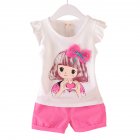 2pcs Cartoon Printing Tank Top Set For Girls Summer Cotton Vest Shorts Two-piece Set doll white 3-4Y 110cm