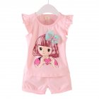 2pcs Cartoon Printing Tank Top Set For Girls Summer Cotton Vest Shorts Two-piece Set doll pink 3-4Y 110cm