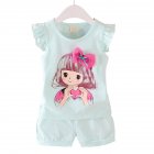 2pcs Cartoon Printing Tank Top Set For Girls Summer Cotton Vest Shorts Two-piece Set doll blue 1-2Y 90cm