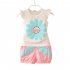 2pcs Cartoon Printing Tank Top Set For Girls Summer Cotton Vest Shorts Two piece Set doll blue 2 3Y 100cm