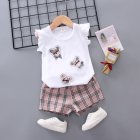 2pcs Cartoon Printing Tank Top Set For Girls Summer Cotton Vest Shorts Two-piece Set Plaid pink 0-1Y 80cm