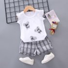 2pcs Cartoon Printing Tank Top Set For Girls Summer Cotton Vest Shorts Two-piece Set Plaid black 0-1Y 80cm