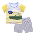 2pcs Children Cotton Home Wear Suit Short Sleeves T-shirt Shorts Two-piece Set For Boys Girls yellow-striped 80cm