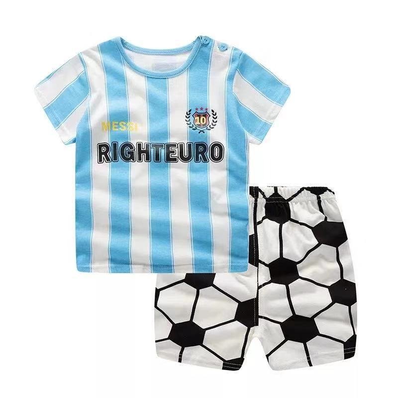 2pcs Children Cotton Home Wear Suit Short Sleeves T-shirt Shorts Two-piece Set For Boys Girls football 100cm