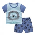 2pcs Children Cotton Home Wear Suit Short Sleeves T-shirt Shorts Two-piece Set For Boys Girls blue lion 110cm