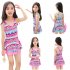 2pcs Children Girls One piece Swimsuit With Swimming Hat Sleeveless Sunscreen Bathing Suits Swimwear pink 5 6Y L