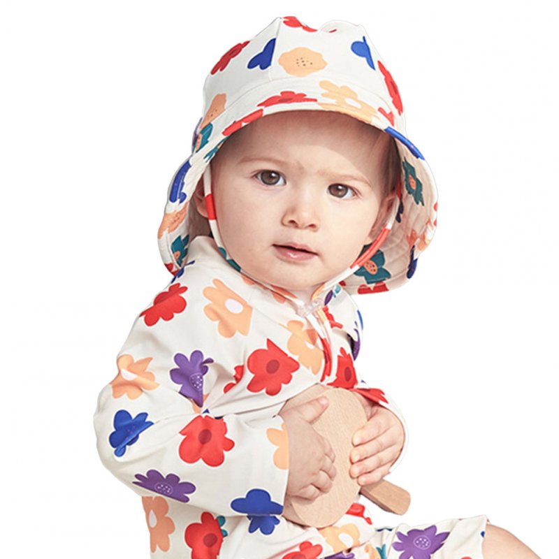 2pcs Children One-piece Swimsuit For Boys Girls Cartoon Dinosaur Flower Sunscreen Swimwear With Swimming Cap Yellow Flowers 3-4Y 4