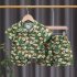 2pcs Children Shirt Shorts Suit Short Sleeves Lapel Trendy Leaf Printing Tops Shorts For 1 6 Years Old Kids dark green 18 24M 90cm