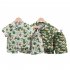 2pcs Children Shirt Shorts Suit Short Sleeves Lapel Trendy Leaf Printing Tops Shorts For 1 6 Years Old Kids dark green 18 24M 90cm
