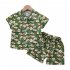 2pcs Children Shirt Shorts Suit Short Sleeves Lapel Trendy Leaf Printing Tops Shorts For 1 6 Years Old Kids dark green 18 24M 90cm