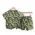 2pcs Children Shirt Shorts Suit Short Sleeves Lapel Trendy Leaf Printing Tops Shorts For 1 6 Years Old Kids light green 18 24M 90cm