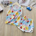 2pcs Children Sleeveless Tank Tops Suit Summer Vest Shorts Breathable Quick-drying Sports Set Pink Strawberry 5-6Y 110cm