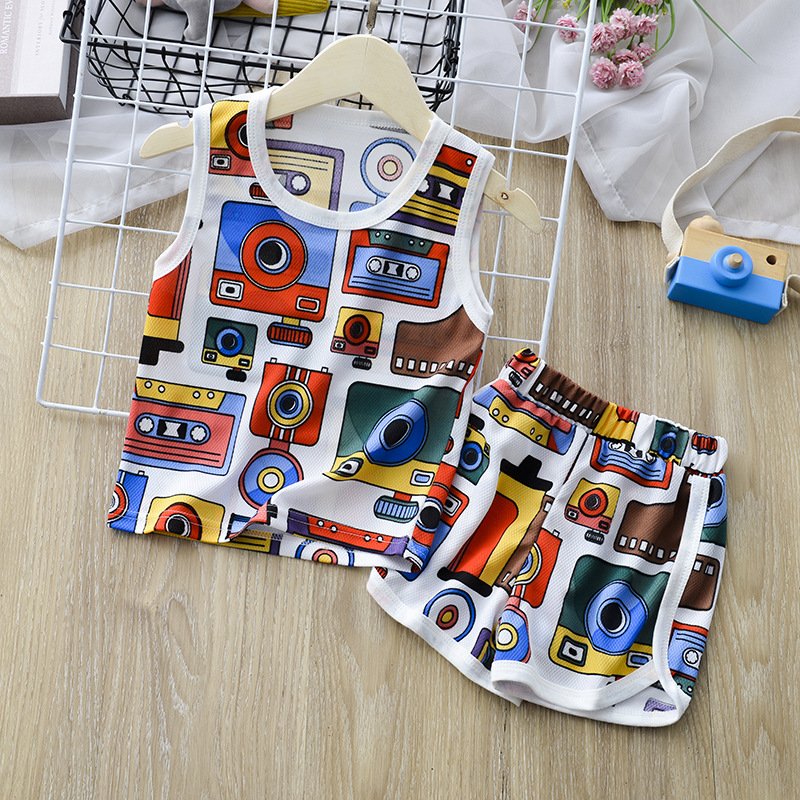 2pcs Children Sleeveless Tank Tops Suit Summer Vest Shorts Breathable Quick-drying Sports Set camera 9-10Y 130cm