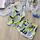 2pcs Children Sleeveless Tank Tops Suit Summer Vest Shorts Breathable Quick-drying Sports Set green camouflage 9-10Y 130cm