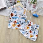 2pcs Children Sleeveless Tank Tops Suit Summer Vest Shorts Breathable Quick-drying Sports Set sea fish 2-3Y 90cm