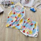 2pcs Children Sleeveless Tank Tops Suit Summer Vest Shorts Breathable Quick-drying Sports Set Pink Strawberry 2-3Y 90cm