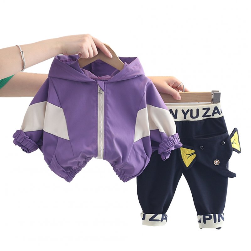 2pcs Children Zipper Hoodie Set Long Sleeves Jacket Trousers Suit For 1-5 Years Old Boys Girls Purple 1-2Y 80cm