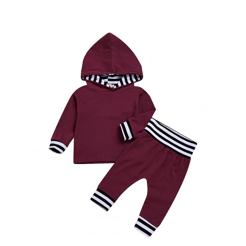 2pcs Cute Baby Clothes Set Wine Red Hooded Long Sleeve Tops + Long Pants Winter Autumn Kids Costumes
