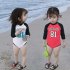 2pcs For 2 7 Years Old Kids One piece Swimsuit Sunscreen Long Sleeve With Swimming Cap Swimming  Set red L