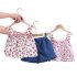 2pcs Girls Cotton Suit Summer Sleeveless Sweet Floral Printing Tank Tops Denim Shorts Set For Kids Aged 0 4 pink 0 1Y 80cm