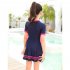 2pcs Girls One piece Skirt Swimsuit With Swimming Cap Sunscreen Quick drying Swimwear For Kids Aged 5 14 dark blue 11 12Y 150