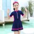 2pcs Girls One piece Skirt Swimsuit With Swimming Cap Sunscreen Quick drying Swimwear For Kids Aged 5 14 sky blue 13 14Y 155