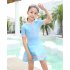 2pcs Girls One piece Skirt Swimsuit With Swimming Cap Sunscreen Quick drying Swimwear For Kids Aged 5 14 sky blue 13 14Y 155