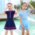 2pcs Girls One piece Skirt Swimsuit With Swimming Cap Sunscreen Quick drying Swimwear For Kids Aged 5 14 orange pink 5 6Y 120