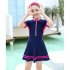 2pcs Girls One piece Skirt Swimsuit With Swimming Cap Sunscreen Quick drying Swimwear For Kids Aged 5 14 orange pink 5 6Y 120