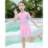 2pcs Girls One piece Skirt Swimsuit With Swimming Cap Sunscreen Quick drying Swimwear For Kids Aged 5 14 orange pink 5 6Y 120